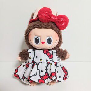 Custom Hello Kitty Dress and Metallic Bow Made to fit Labubu